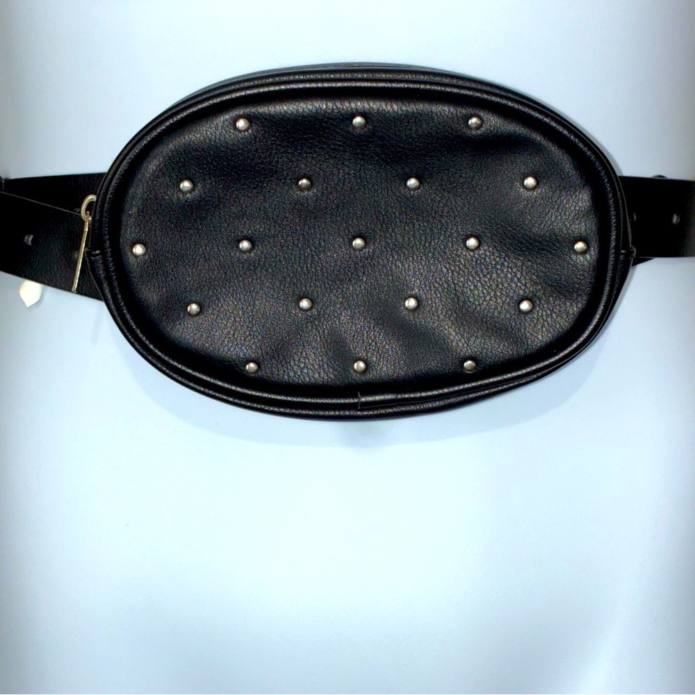 Black Studded Faux Leather Waist Bag Fanny Bag Belt Purse - concert festival